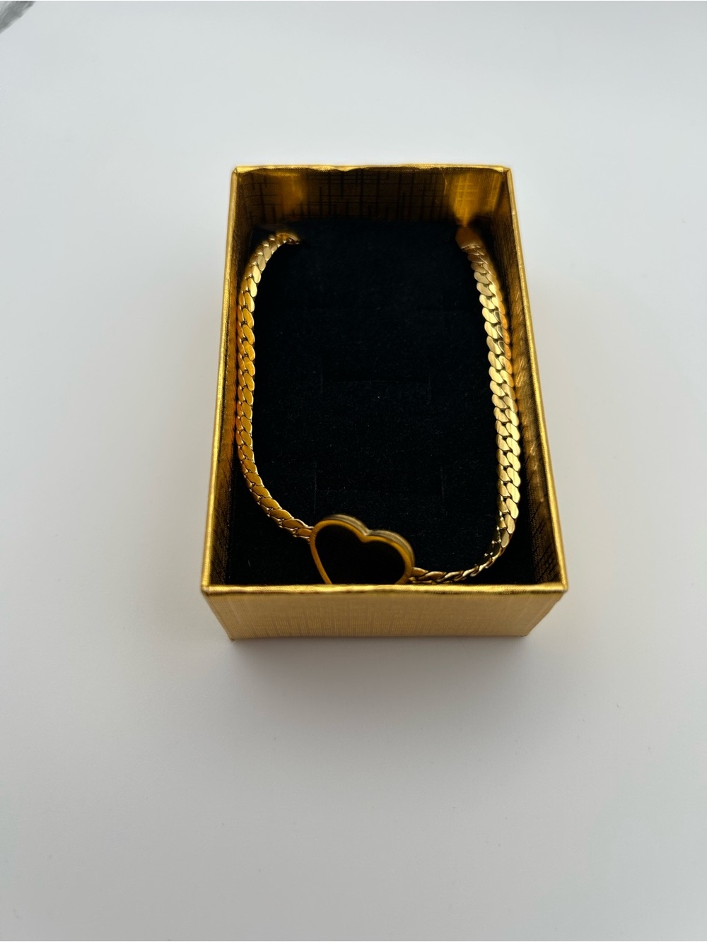 Gold-Tone Stainless Steel Black Heart Bracelet – Adjustable Chain